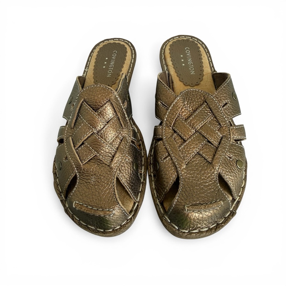 Covington Heather Bronze Leather Fisherman Comfort Slip On Slide Wedge Sandals 8